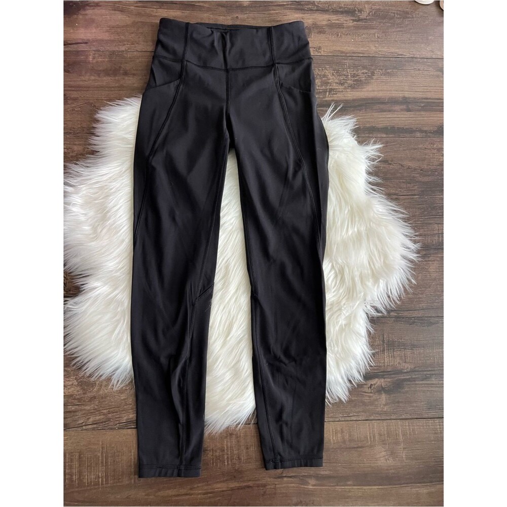 Lululemon Black Full Length Leggings Side Pocket Athletic Pants Size 4